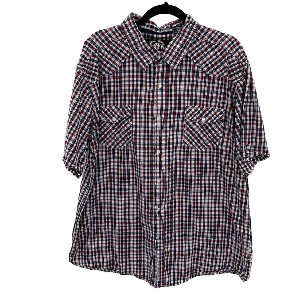 Lions Crest by English Laundry Pearl Snap Shirt Mens XXL Red Black Plaid Cotton